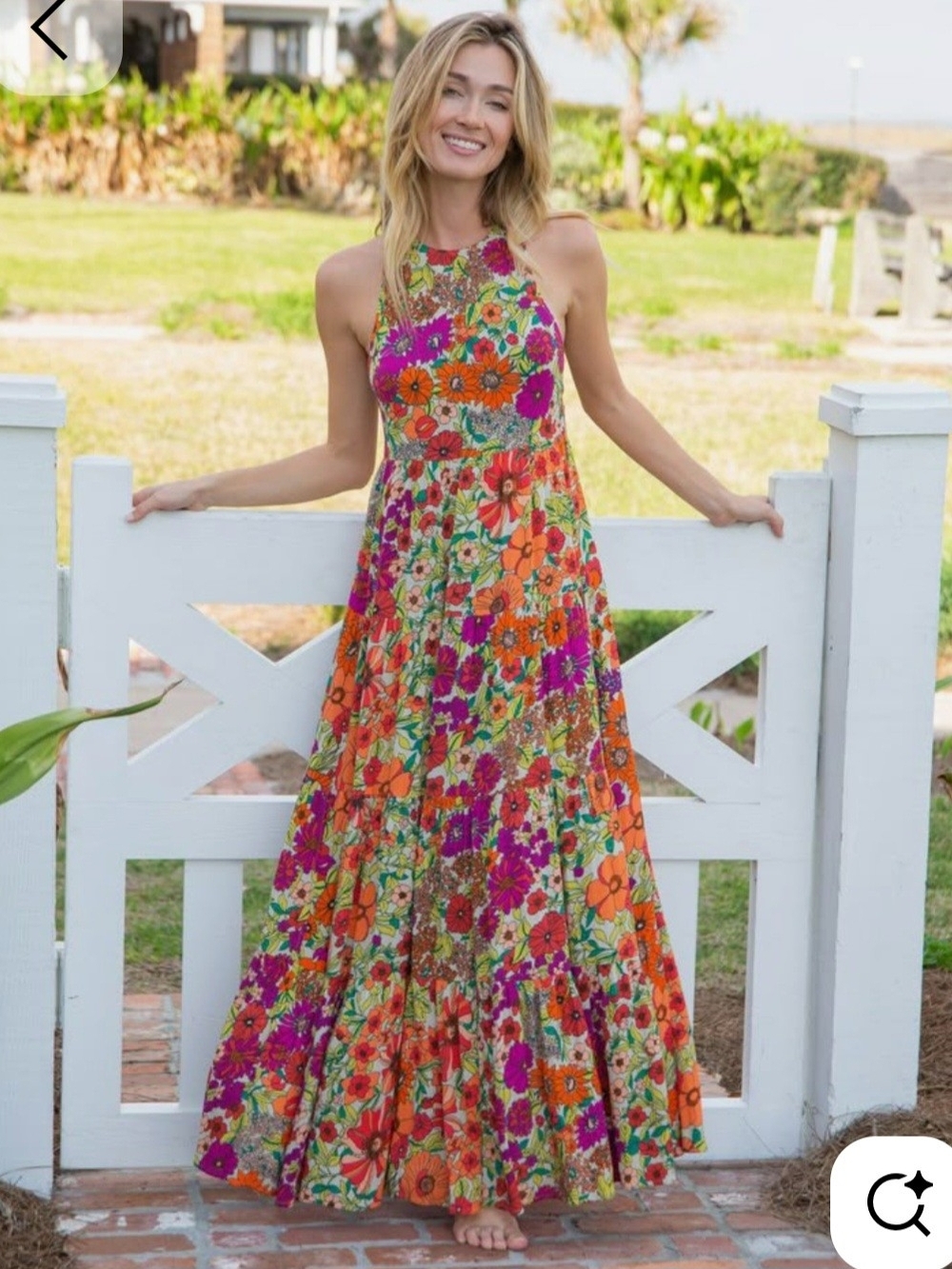 NATURAL LIFE Vibrant Floral Halter Maxi Dress in Orange & Pink